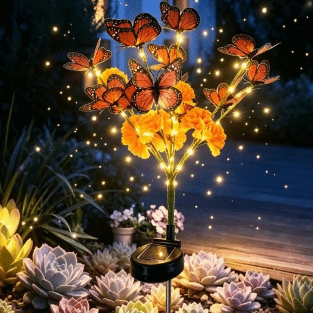 Waterproof LED Solar Flower Stake Lights Simulated Flowers Solar Powered Butterfly Tree Stake Lights Artificial Butterfly Decor