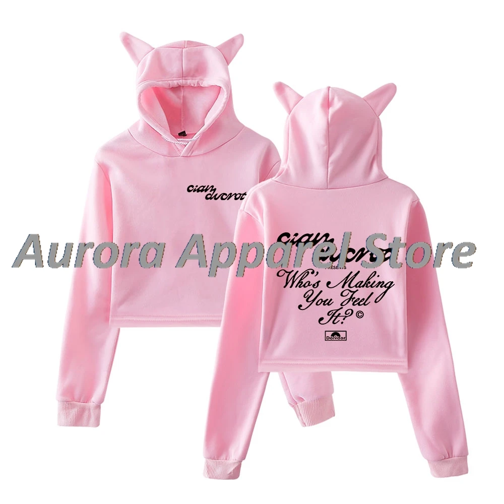 Cian Ducrot من يجعلك يشعر ذلك البلوز الإناث آذان القط هوديي طويلة الأكمام المحملة الملابس النسائية