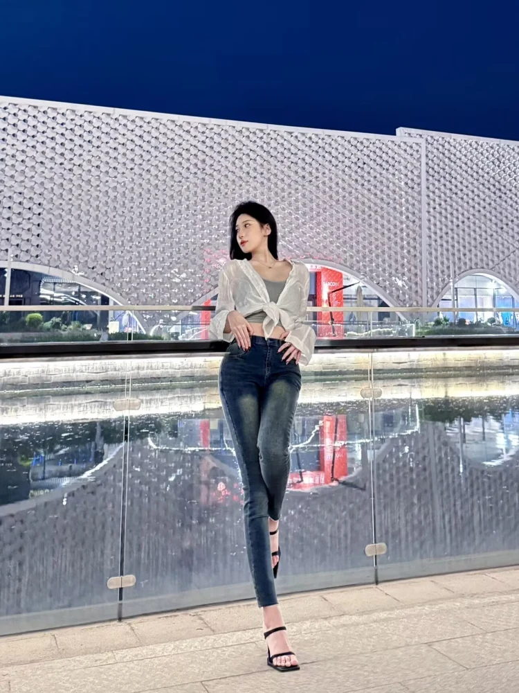 

High Waist Elastic Slim Fit Pencil Pants Long Leg Effect Faionable Versatile Summer 2025 Korean Sle Women's Jeans