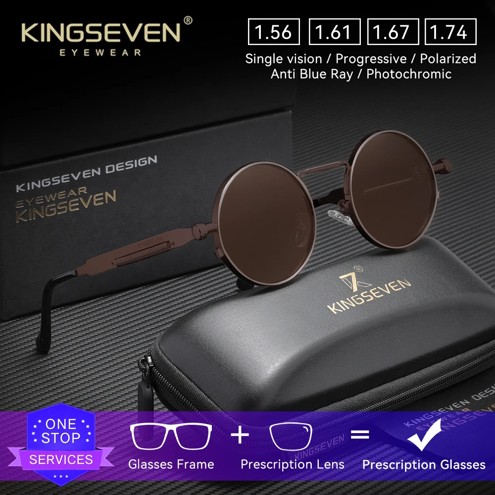

KINGSEVEN Fashion Steampunk Men Women Prescription Sunglasses Round Myopia Hyperopia Eyeglasses Optical Lens Causal Glasses