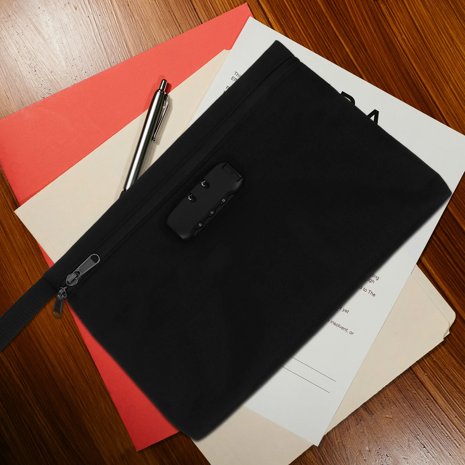 Locking Storage Bag Combination Lock Splashproof Secure Document Pouch For A4 Files Cash Phone Tablet Credit Cards Black