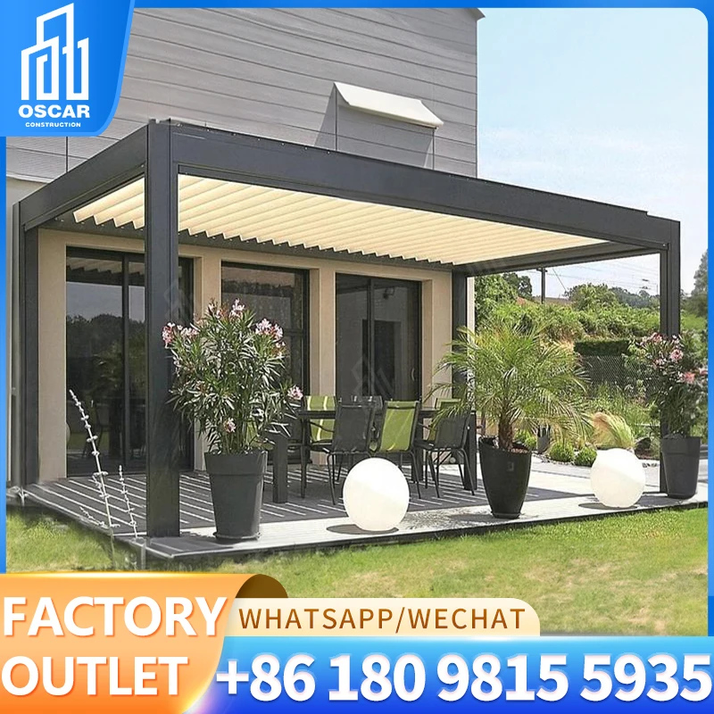 

OEM Gazebo 3X3 3X4 4X4 6X4m Outdoor Waterproof Aluminium Hot Sale Aluminum Louvered Bioclimatic Pergola