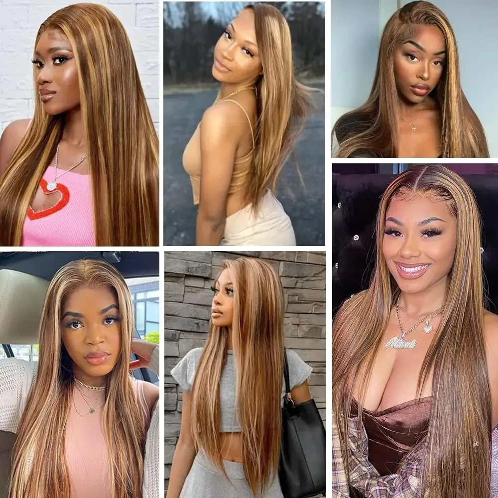 30 Inch Honey Blonde Lace Frontal Wig Human Hair With Baby Hair 180% Density 4/27 Colored Lace Front Wigs Straight 13x4 HD Lace