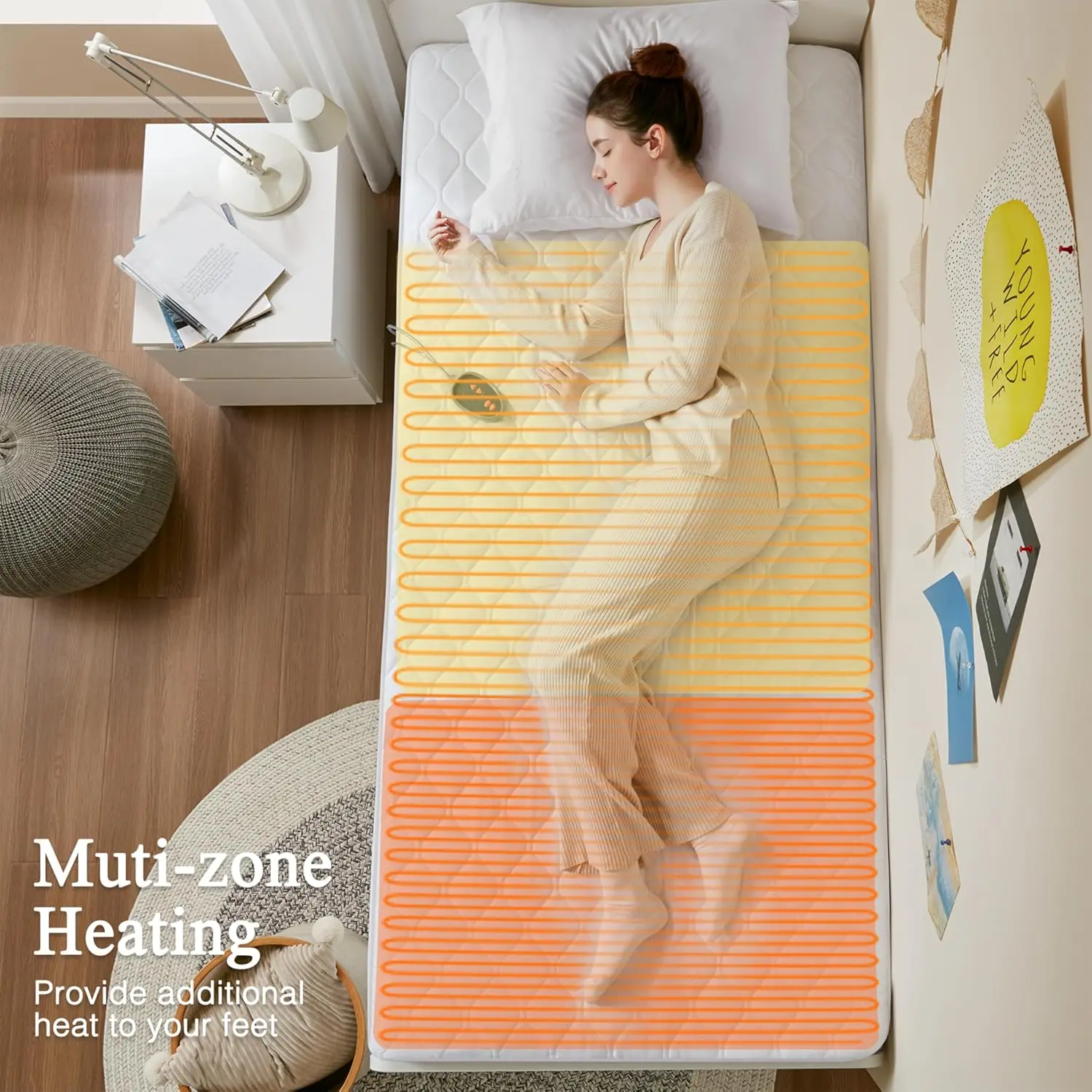 وسادة مرتبة تسخين كهربائية مع 5 إعدادات للحرارة، إيقاف تلقائي، جيب عميق، معتمدة من UL، قابلة للغسل في الغسالة لسرير Twin XL