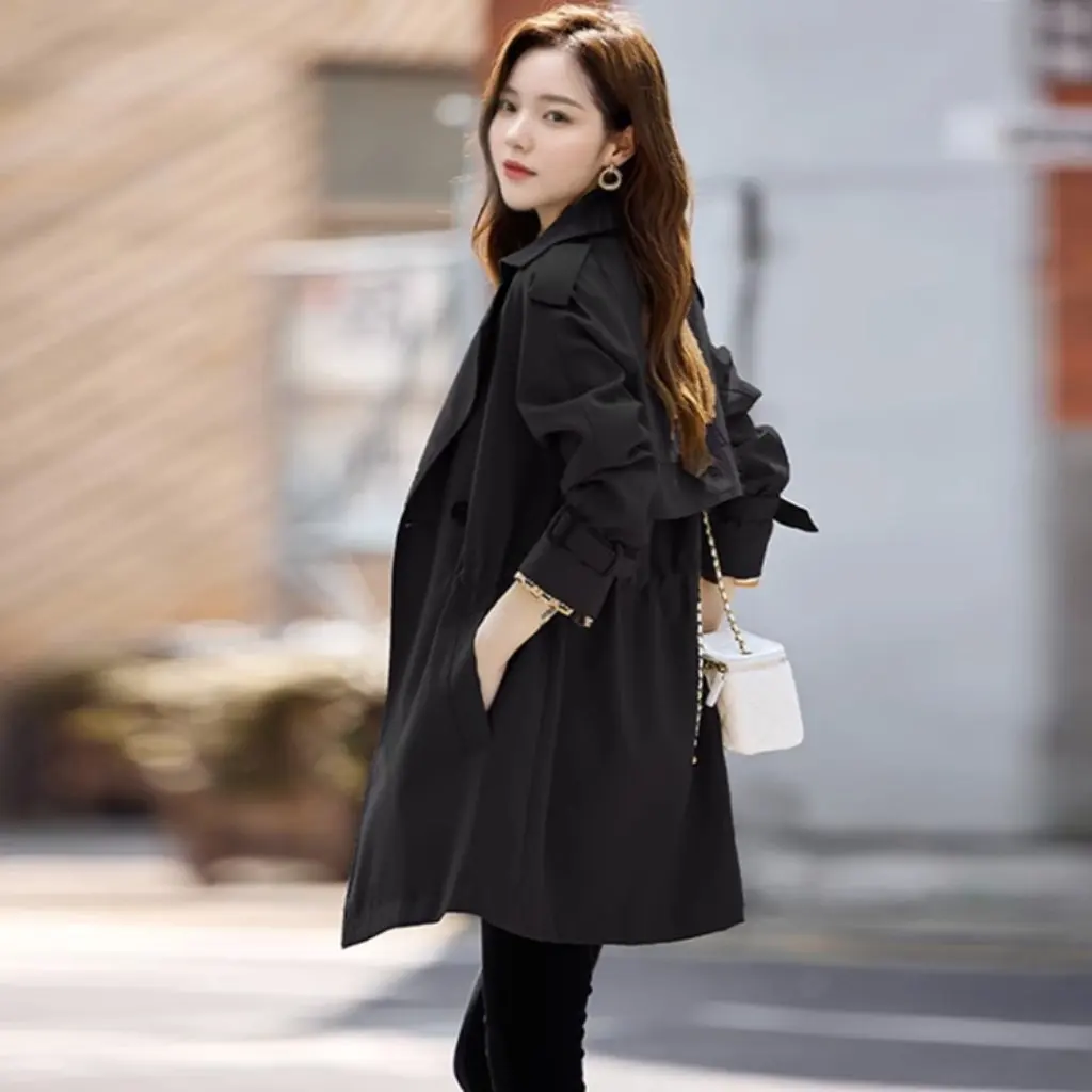 

Women's Windbreaker Outwear Mid-Length Slimming Style Versatile Autumn Fashion for Small Stature New Hot Look