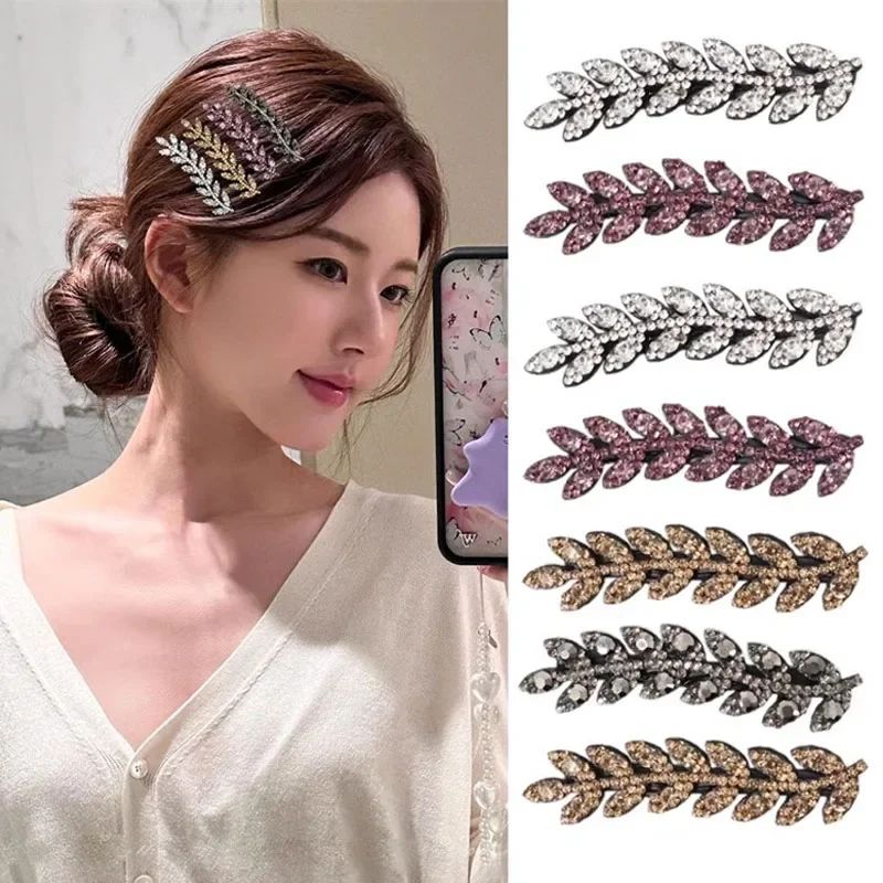 2pcs Shiny Crystal Hair Clips Fashion Wheat Feathery Rhinestone Hairclip Broken Hair Tools Hairpins Wedding Headwear Accessory