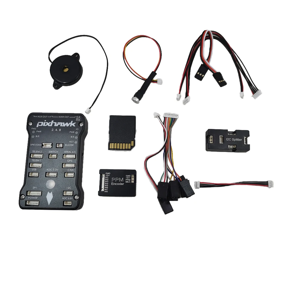 Controlador de vuelo Pixhawk PX4 piloto automático PIX 2,4,8 32 bits/zumbador 4G SD/interruptor de seguridad/módulo de expansión divisor I2C/cable USB