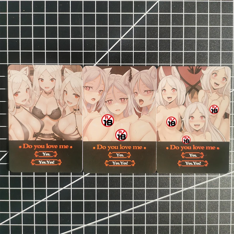 En Stock, 3 unidades/juego de tarjetas sexis de Chica de Anime Helltaker Cerberus Modeus Lucifer Judgment Azazel, tarjetas de juego de colección, regalos de navidad