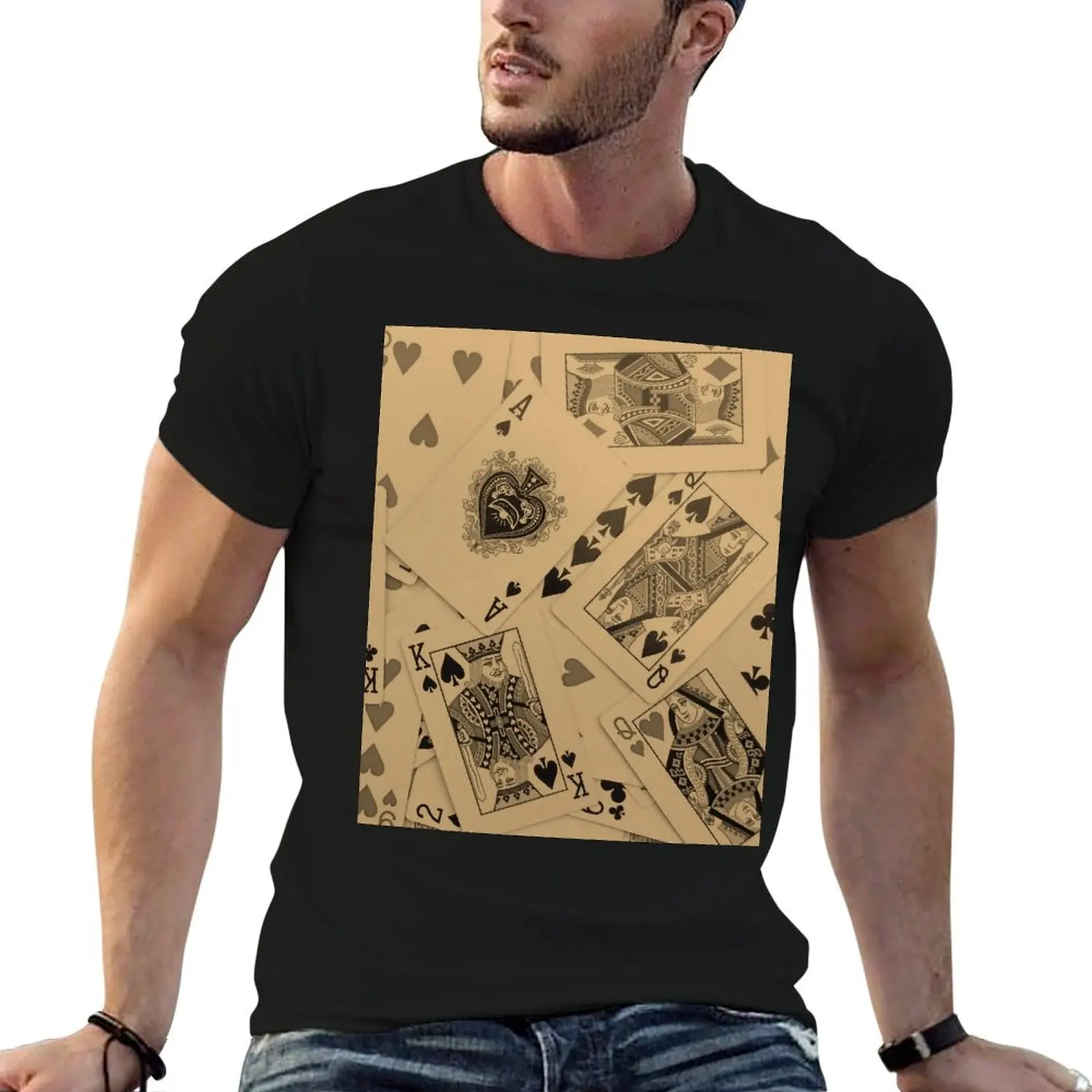 shirts t shirts t cotton T-Shirt man Playing anime Scattered Cards oversize