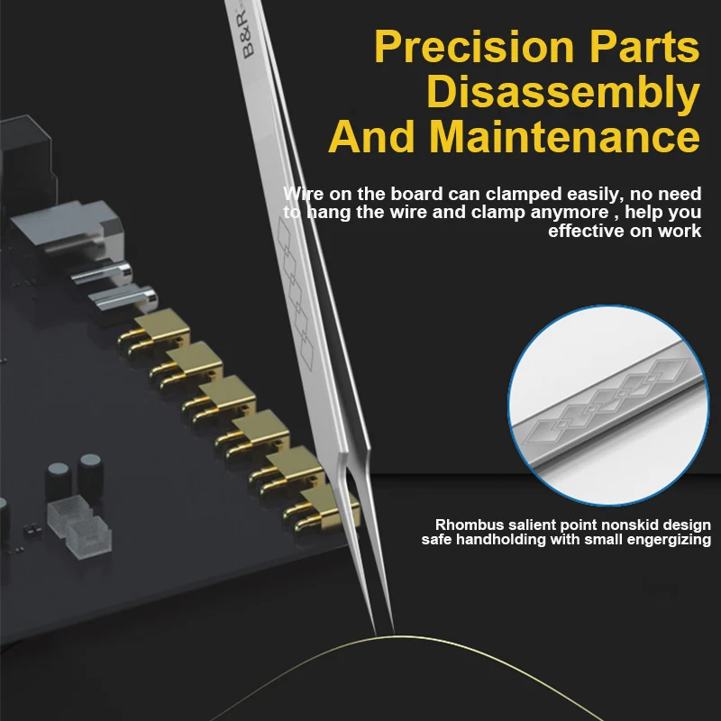 B&R BR-11 Lengthened SMD Anti-slip Tweezers Phone IC Chip Motherboard High Hardness Precision Disassembly Jump Wire Tweezers