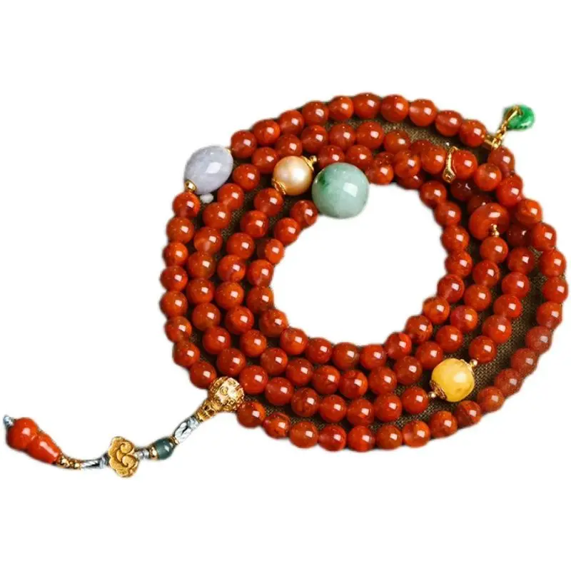 Natural Sichuan material Nanhong bracelet, genuine winding bracelet, bead necklace, sweater chain, long retro.