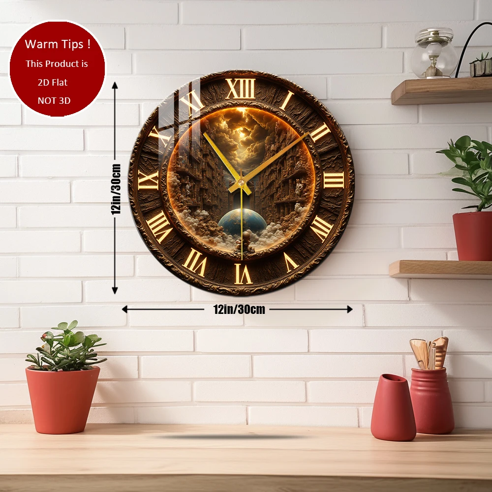 Tempered Glass Wall Clock Ancient Clock Globe Gate Suitable For Wall Decor or Tabletop Display Anywhere