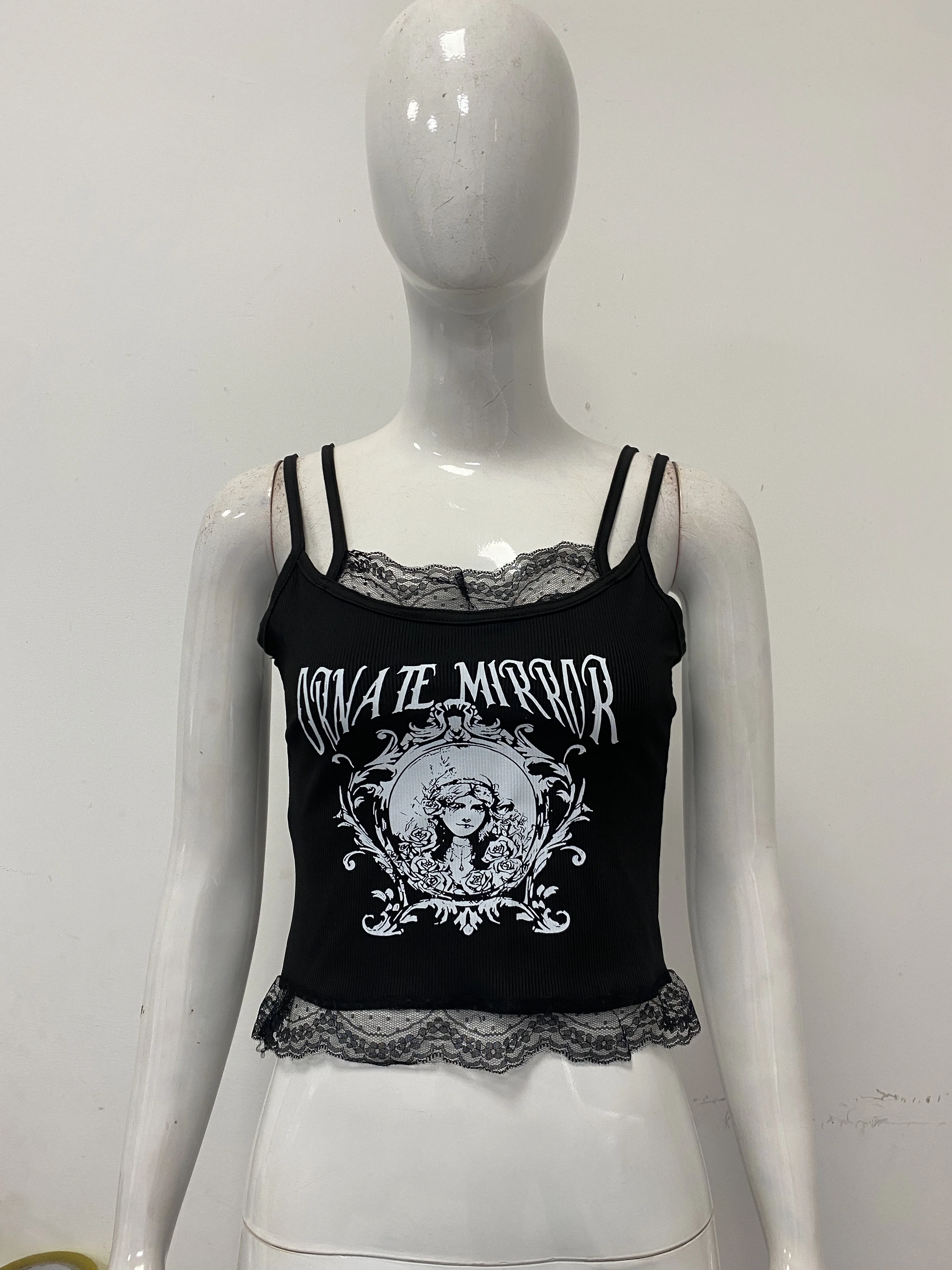 

American style spicy girl lace floral small camisole vest, summer women's waist cinching fashion clothing
