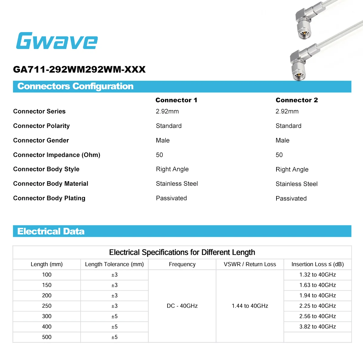 2.92mm Male Right Angle To 2.92mm Male Right Angle Coax Cable 086