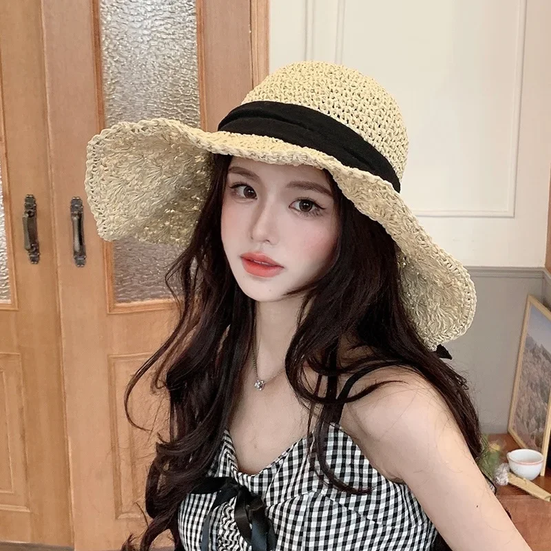 Summer Sun Hat Women Panama Hat Women Straw Hat Big Brim Beach Hat Foldable Vacation Summer Hat Sunscreen Sunshade Hat