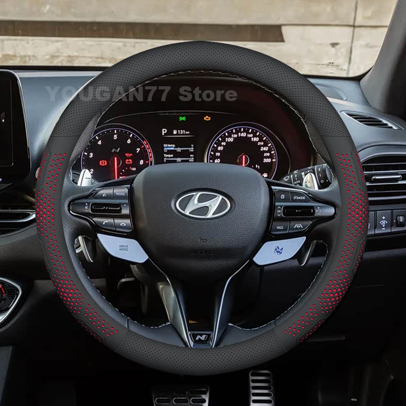 

Leather Car Steering Wheel Cover For Hyundai i30 i30N Fastback 2017-2024 Non-slip Auto Steering Wheel Hyundai i30 Accessories