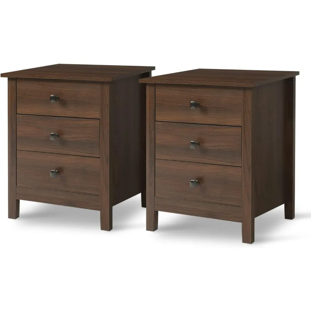 

Set of 2 Nightstands for Bedroom - Wood Nightstand Set with Drawers, Bedside Table, Tall Night Stand with 3-Drawer