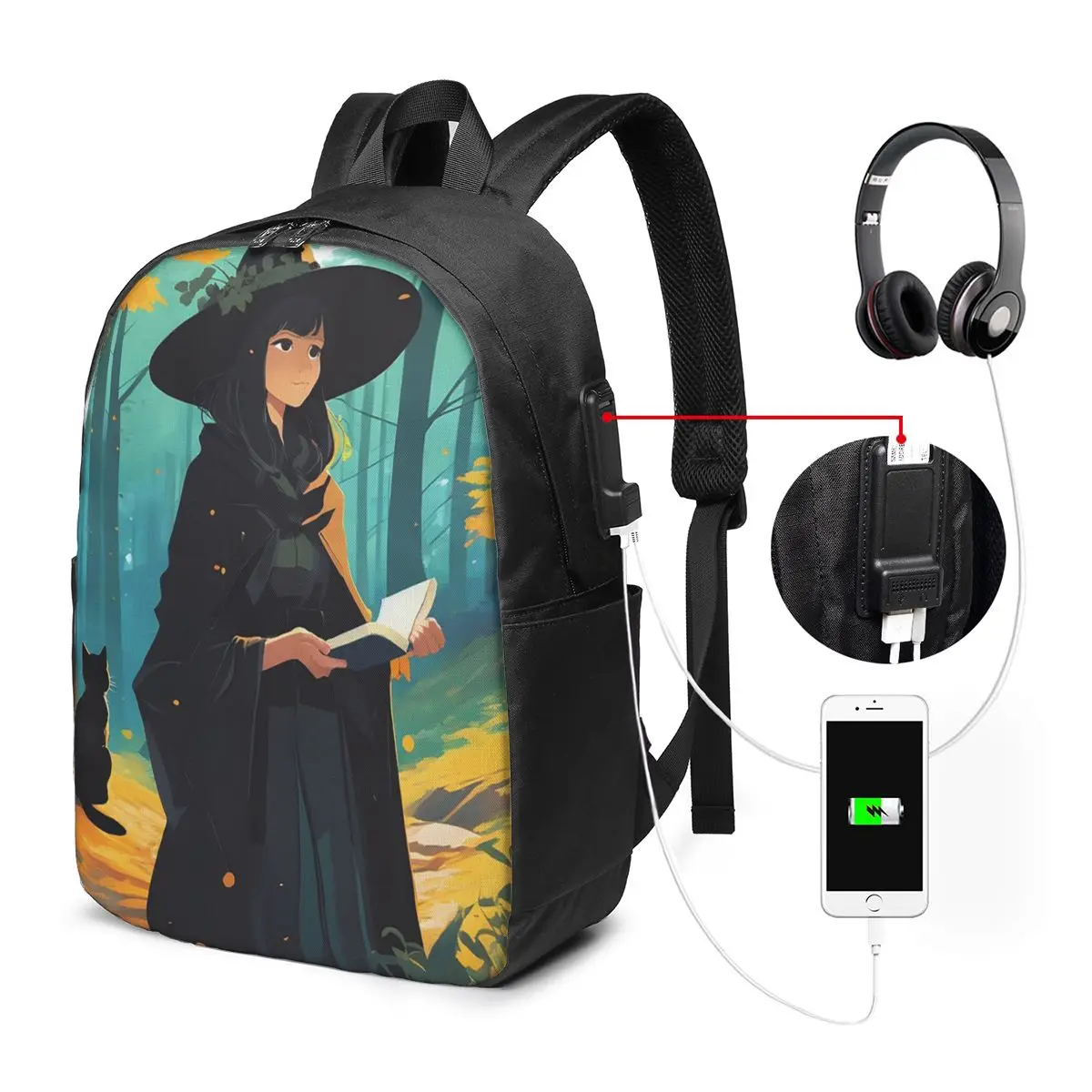 Witch Reading Books In Enchanted Forest Backpack Travel Notebook Bag Computer College Student School Bag Laptop Shoulder Bags