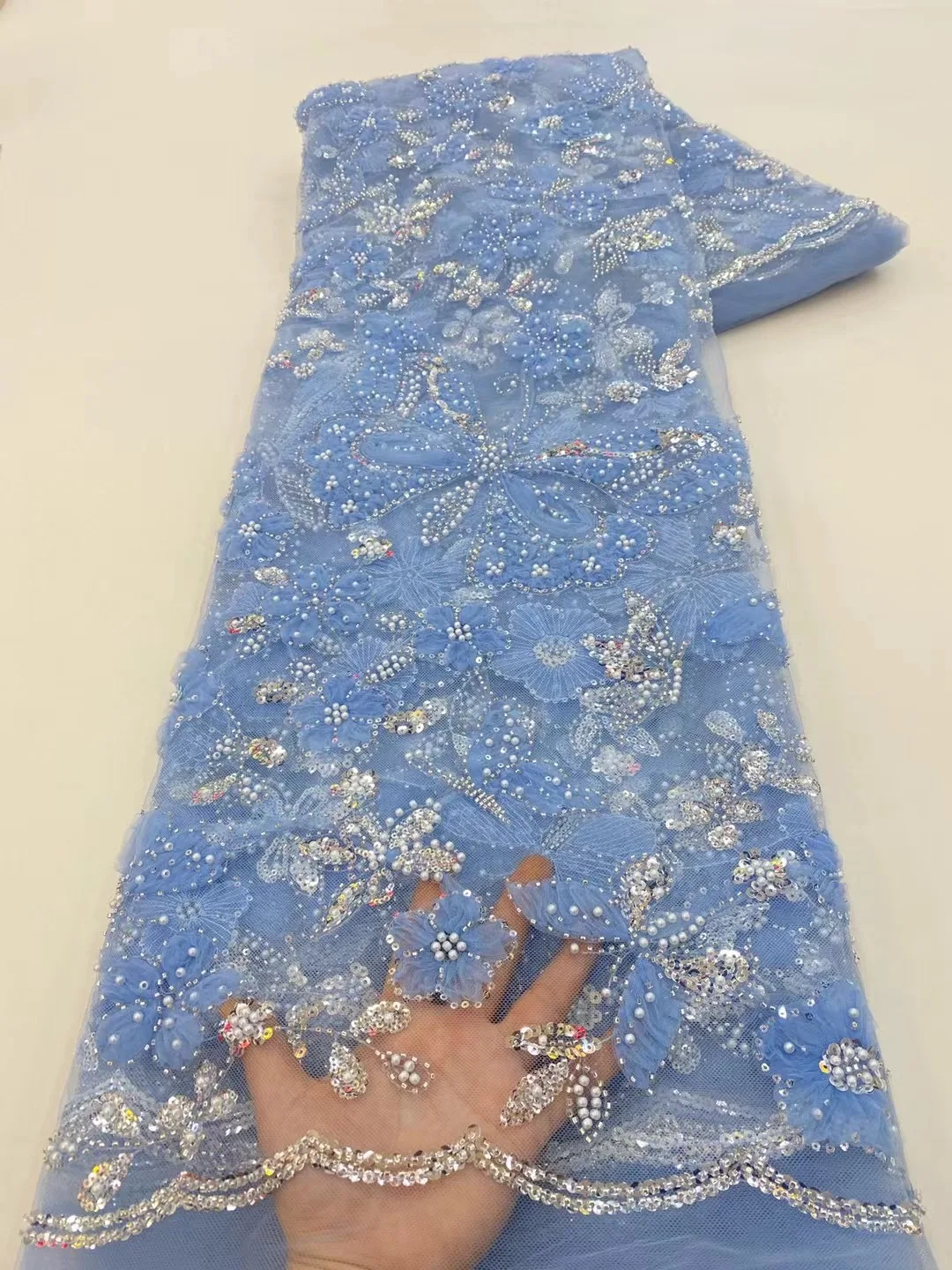 2.5yards African Sequins Beads Lace Fabric 2025 White High Quality French Mesh Tulle Embroidery Wedding Bridal Lace Material