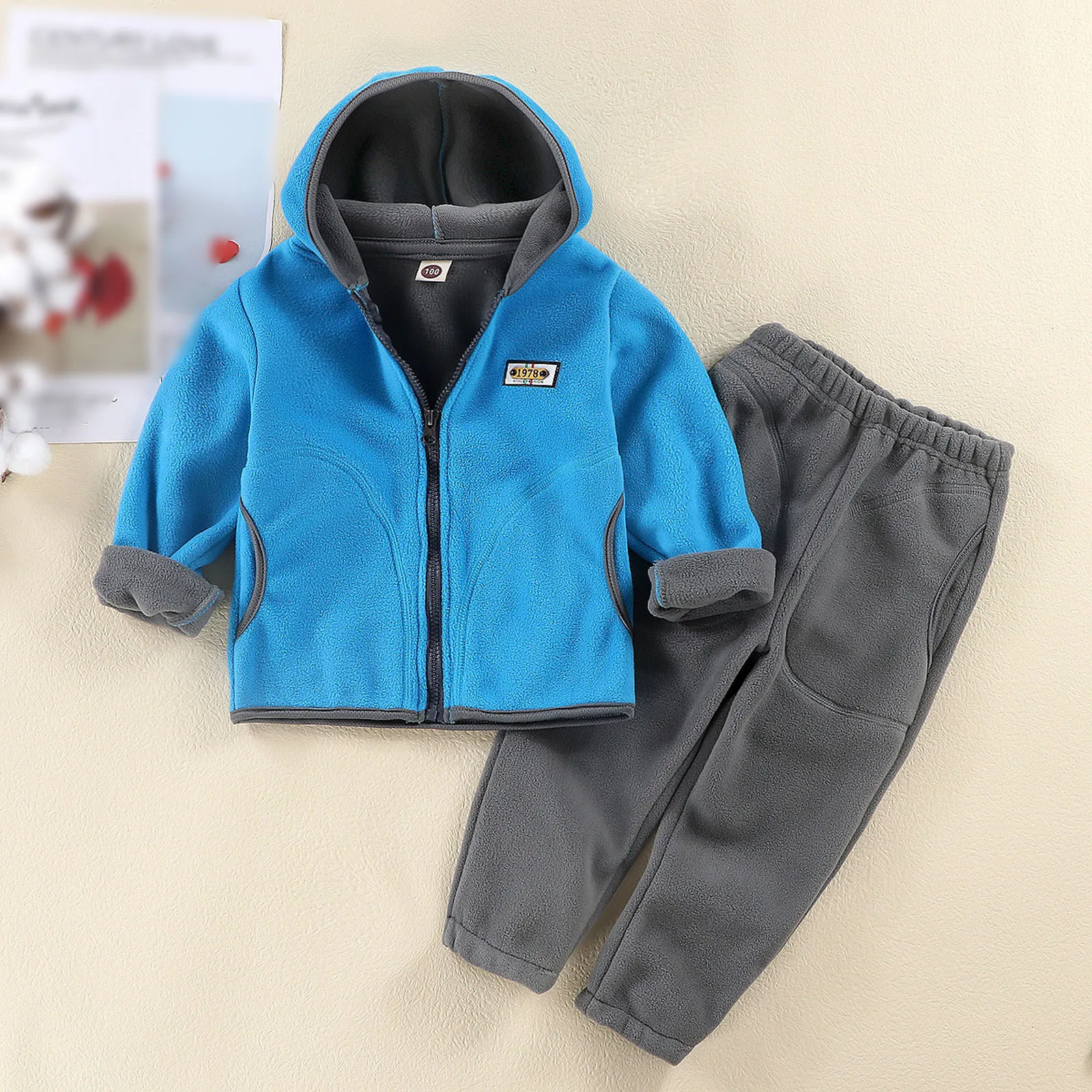 2024 Girl Boys Clothes Autumn Winter Fleece Clothes Sets Warm Long Sleeve Hooded Jacket Coat Pants 2 Pcs Set Children Clothes