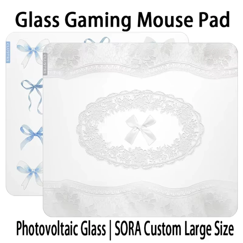 Glass Gaming Mouse Pad Minimalist White Lacey Bow Coated Full Coverage White Primer Mousepad Game Desk Mat Gamer Accessories Pad