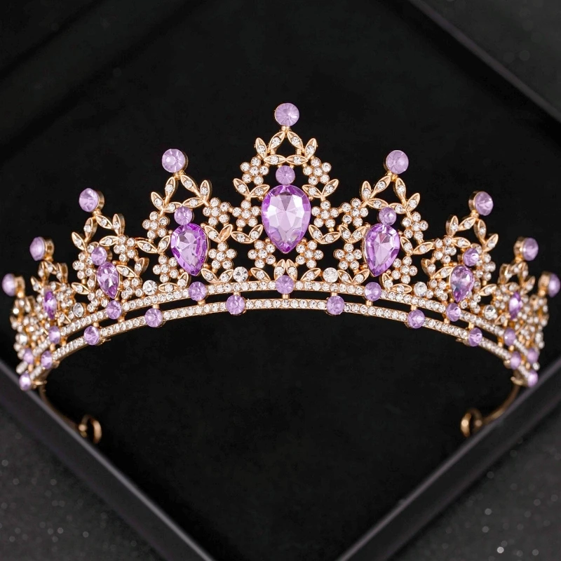 Purple Crystal Tiaras And Crowns Headband For Women Rhinestone Diadem Bridal Wedding Hair Accessories Jewelry Crown Tiara Gift