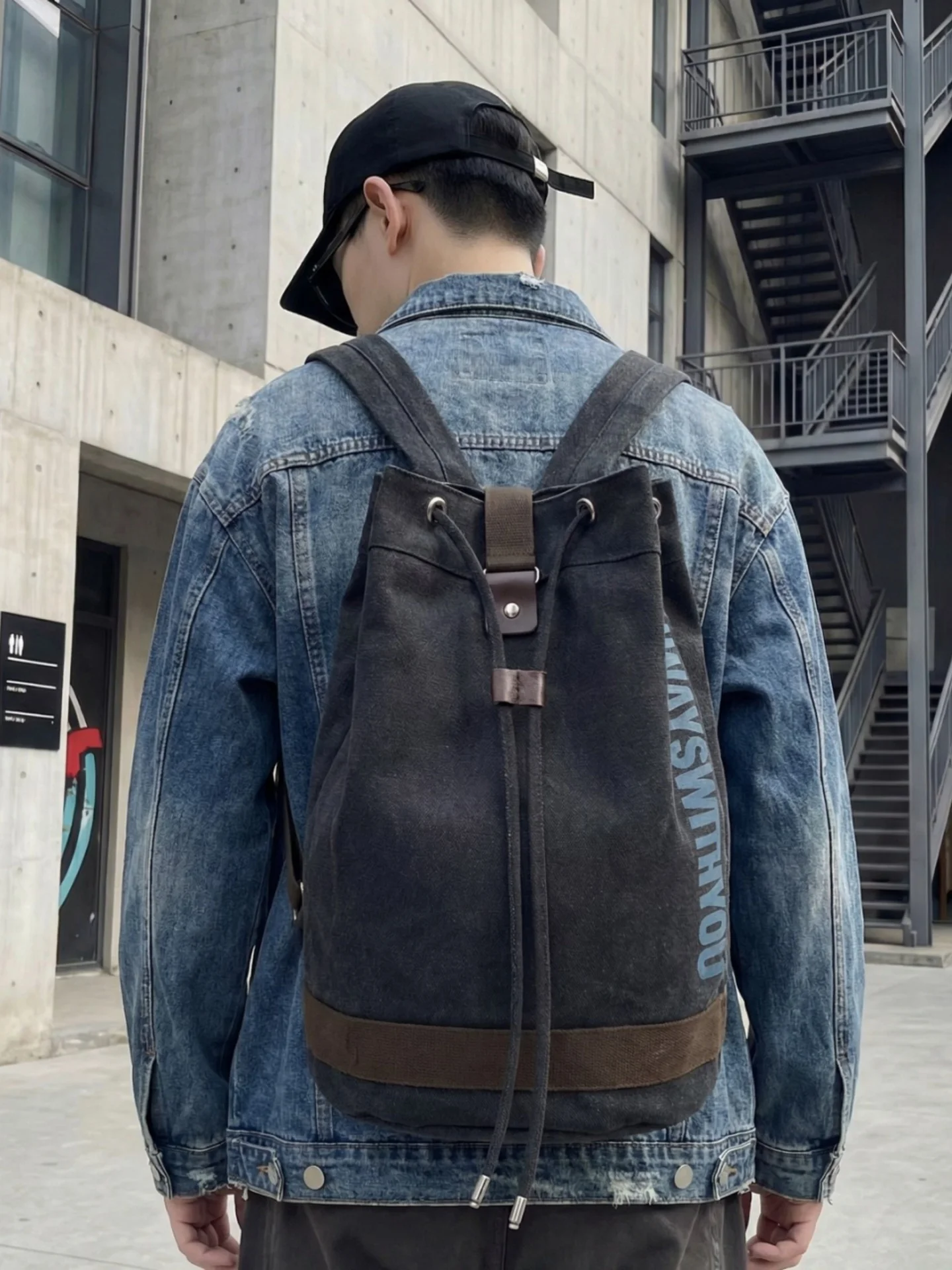 Picture 3: 2026 New Canvas Outdoor Travel Backpack Men's Large Capacity Drawstring Simple Leisure Trendy Double Shoulder Bag Casual