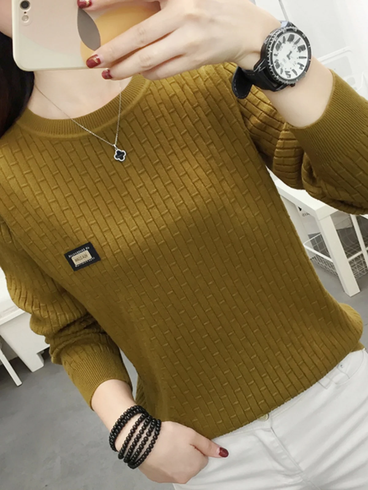 เสื้อไหมพรมทรงหลวมสำหรับผู้หญิงไซส์ใหญ่ แขนยาว ทรงหลวม ใส่สบาย อุ่น เหมาะสำหรับฤดูหนาว สไตล์เกาหลี ผ้าคอตตอนผสม