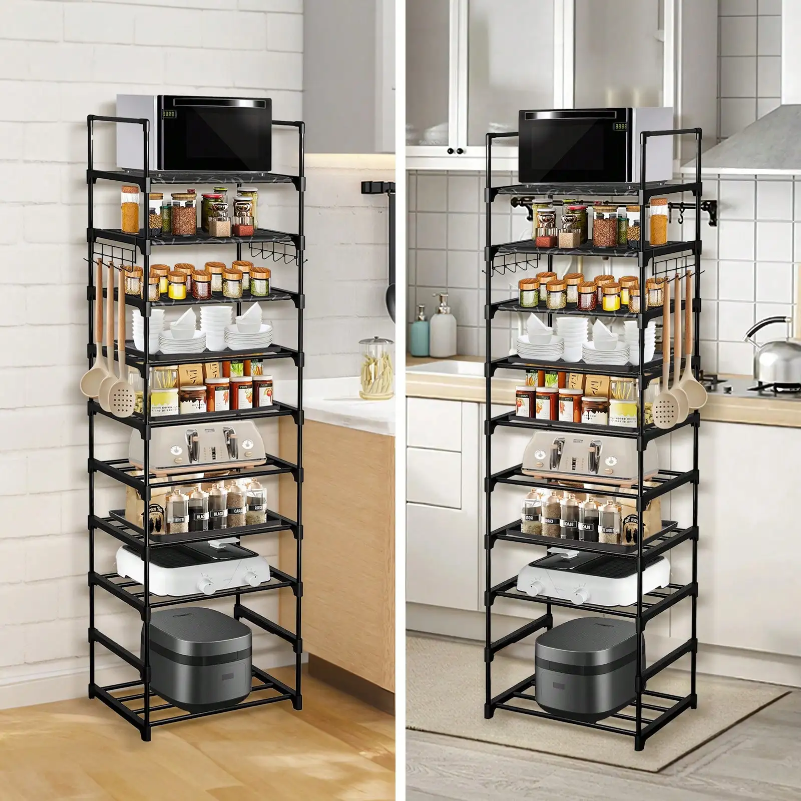 

10-Tier Modular Metal Kitchen Organizer - Space-Saving Shelf For Spices/Cookware/Small Appliances,Heavy Duty Pantry Storage Rack
