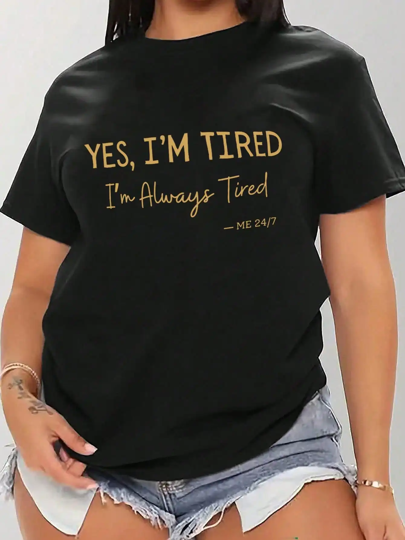 

Женская футболка больших размеров с принтом — «Да, я устал, я всегда устал», повседневный летний топ