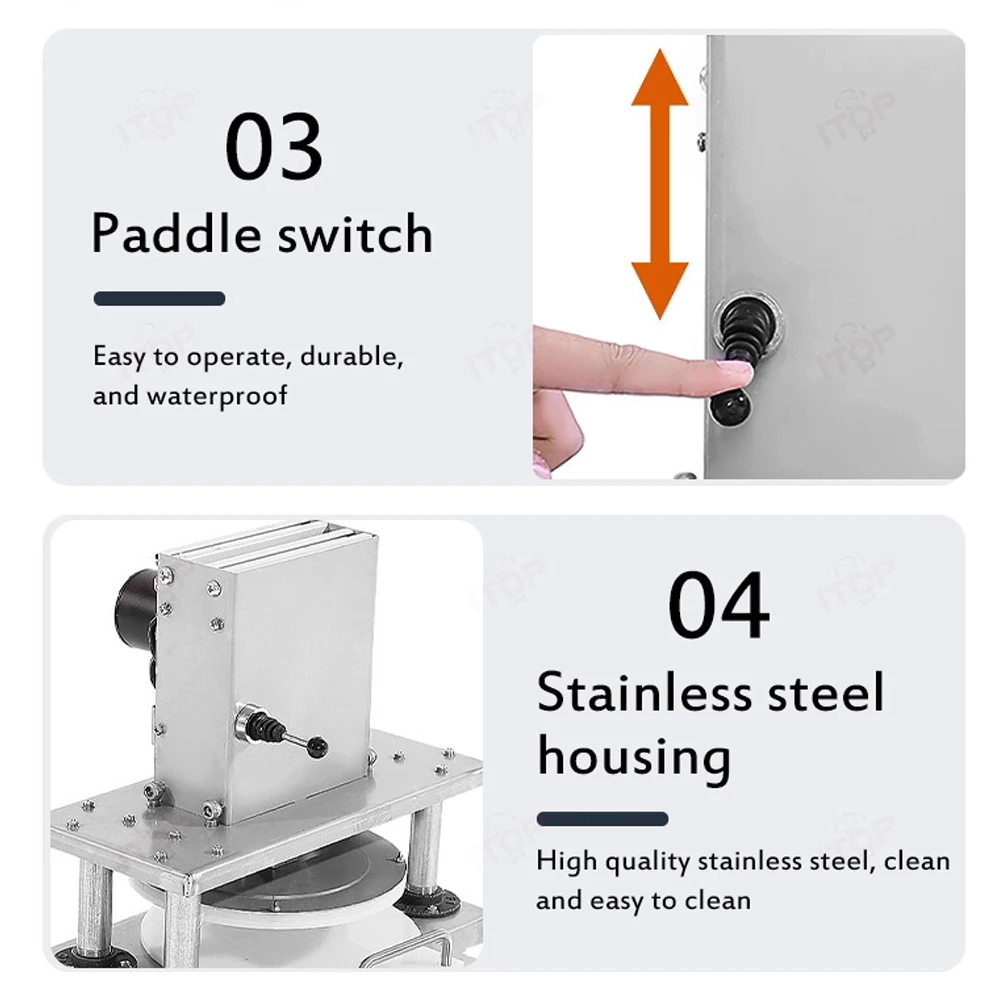 ITOP Round Dough Sheet Press Machine 22cm Food Grade Plate 2kw Motor Power High Efficiency