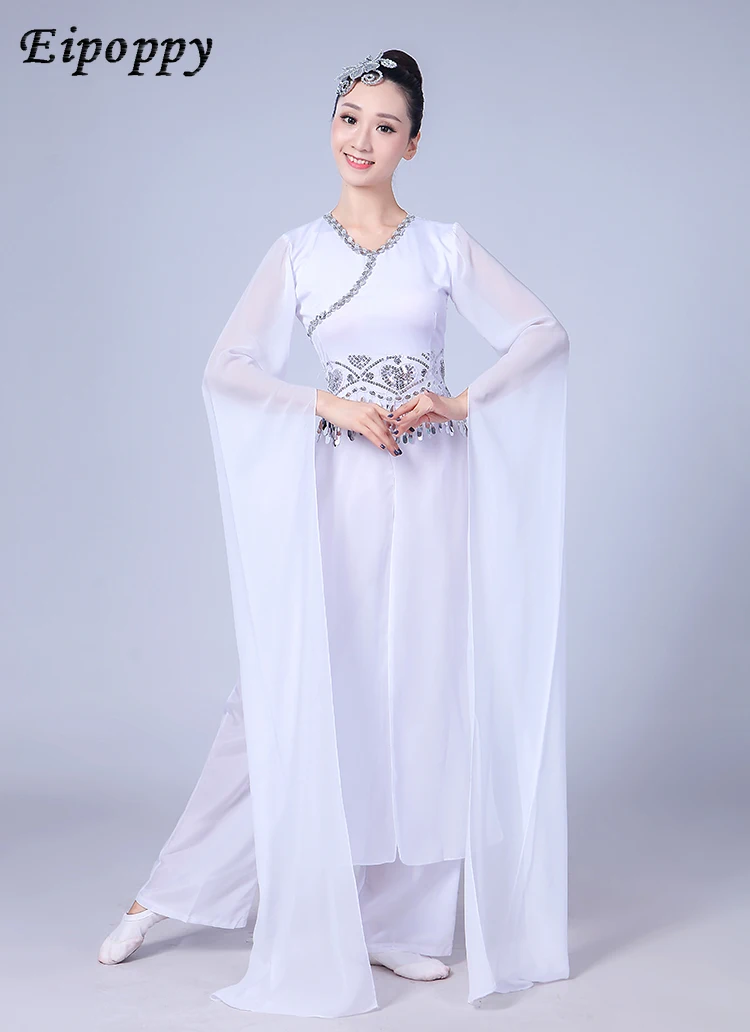 أزياء الرقص الكلاسيكي للبالغين ، نتف ، أبيض أنيق ، أكمام طويلة ، أكمام جديدة