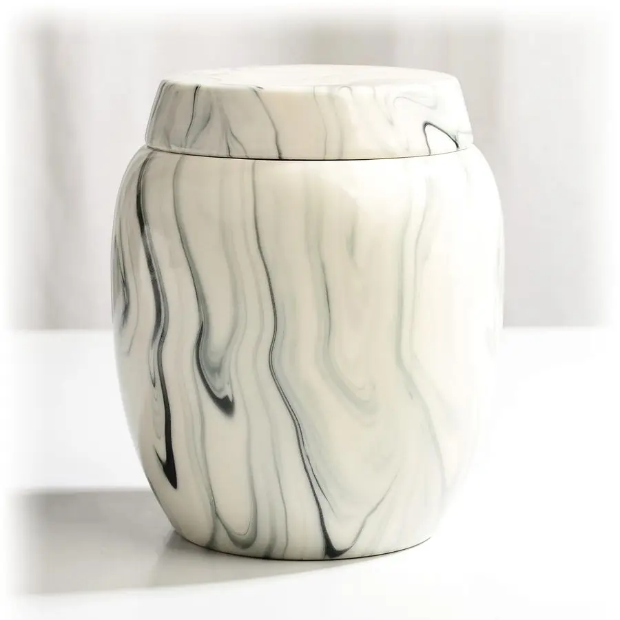 

Средняя урна для праха взрослого человека, мраморная керамическая декоративная мемориальная урна, урна для праха домашних животных, 4,8x4,8x5,7 дюйма, изысканная и прочная