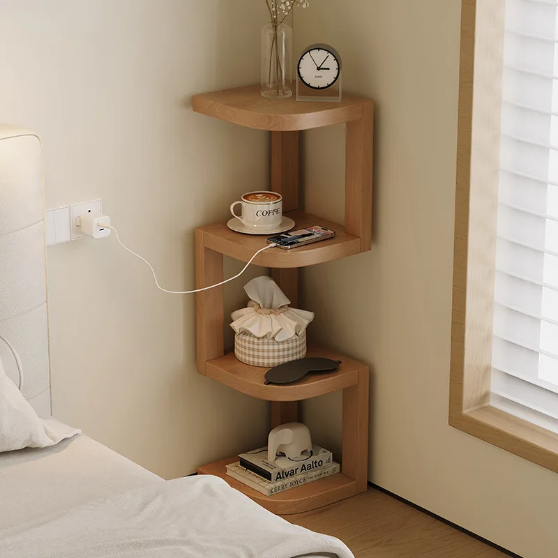 Home Solid Wood Small Bedside Shelf, Desktop Corner Storage Rack, Bedroom Corner Cabinet for Storing Small Miscellaneous Items