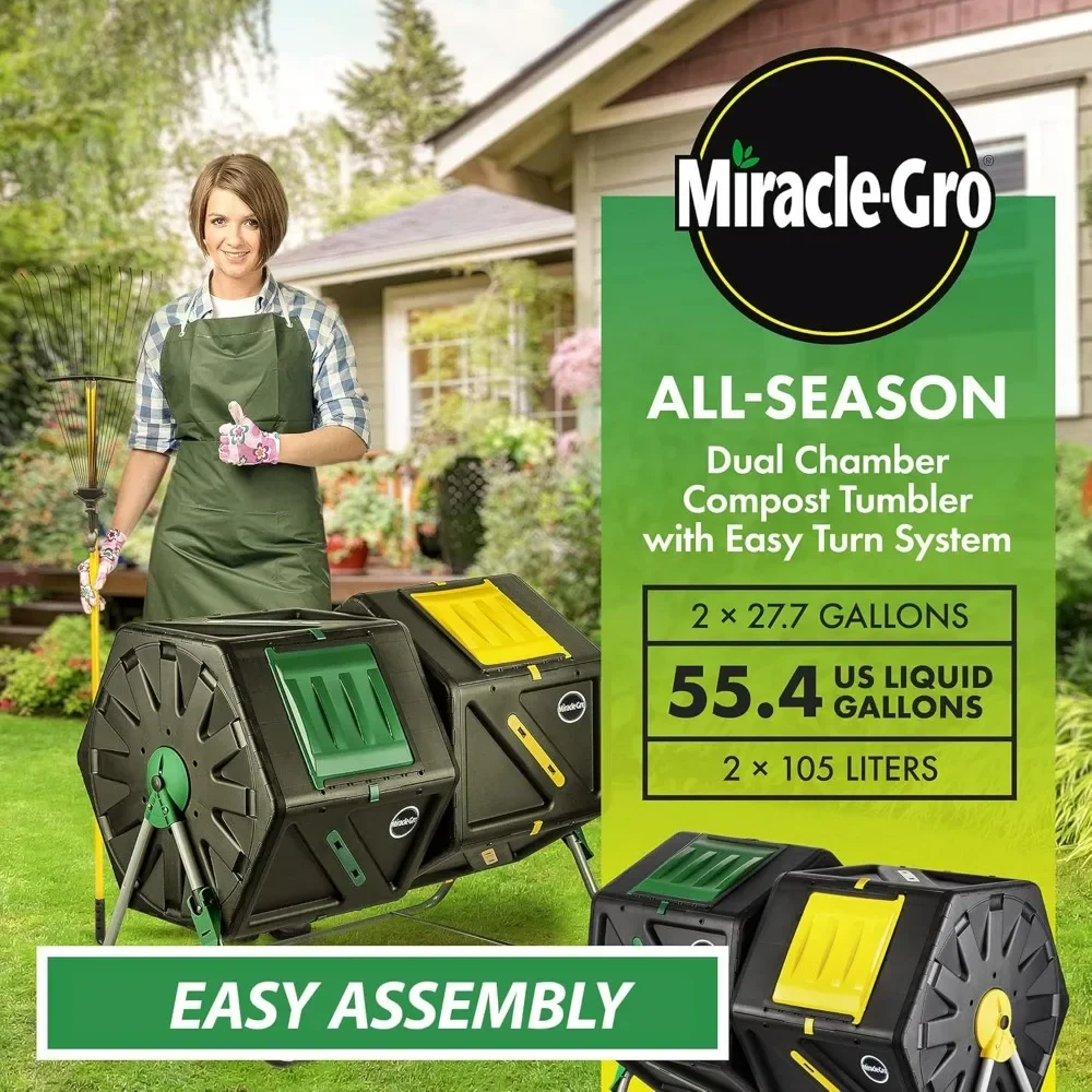 Dual Chamber Compost Tumbler – Easy-Turn, Fast-Working System – All-Season, Heavy-Duty, High Volume Composter