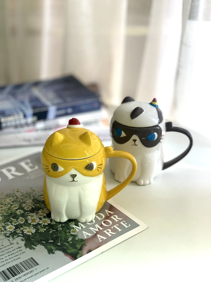 Lucu Kartun Kucing Mug Pasangan Cangkir Dengan Tutup Cangkir Air Kantor Kopi Mug