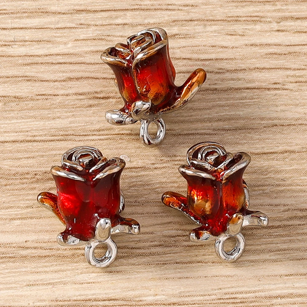 Tusember 5 Stück vergoldete Rosenblüten-Anhänger, niedliche Blumen-Charm-Perlen, passend für Original-Armbänder und Ohrringe aus 925er Sterlingsilber, Bastelbedarf – Detail 12