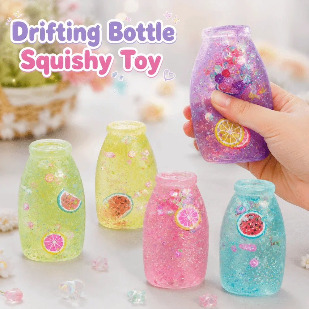 Creative Drifting Bottle Squishy Super Soft Anxiety Relief Water Bottle Squeeze TPR Sequins Realistic Bottle Pinch