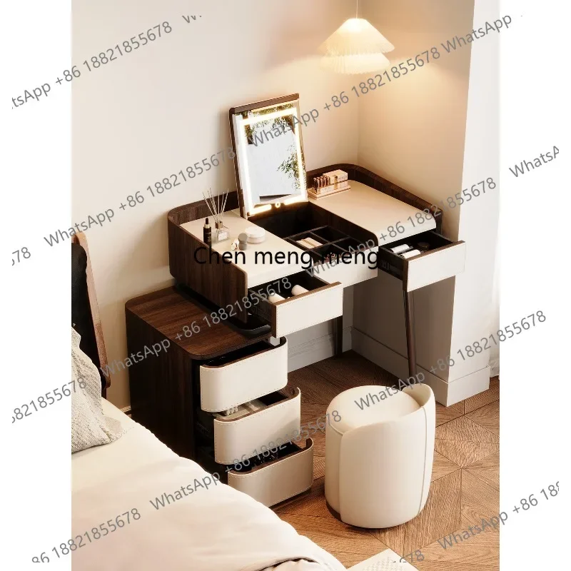 

Light luxury dresser small apartment bedside chest integrated cream wind solid wood flip mirror