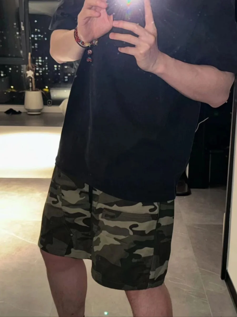 

Летняя камуфляжная рабочая одежда American Sle Loose Fit для мужчин, брюки длиной пять четвертей High Street Vibe Dstring