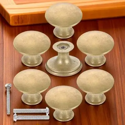 7Pcs Round Brass Knobs Cabinet Drawer Pulls Sturdy Handles for Kitchen Wardrobe Cupboard Dresser Dresser Knobs