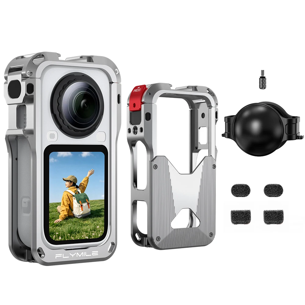 Metal Protective Cage for Insta360 X 6,Aluminum Frame Heat Case with Lens Cover and Mic Wind Muff& 1/4
