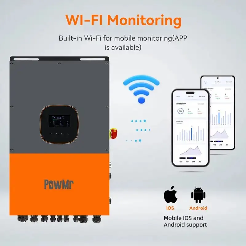 PowMr Hybrid SoIar Inverter 12KW 48V 110V Split Phase On Off Grid 120Vac 208Vac 240Vac in Parallel Up to 6 Units PV 120-550VDC