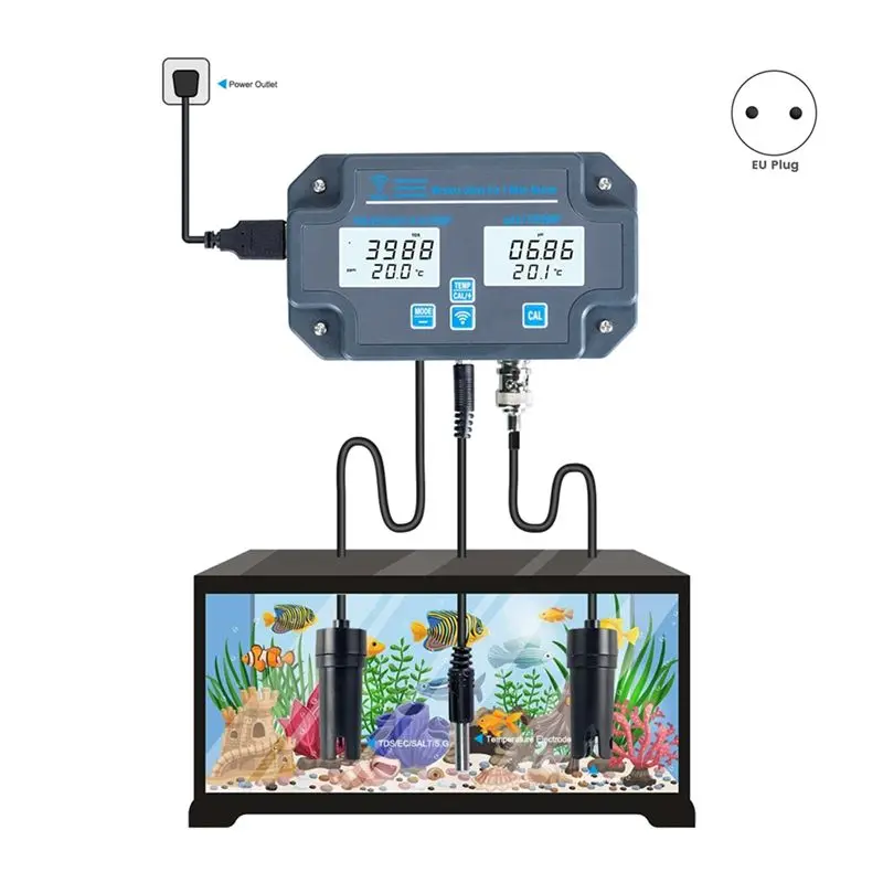 Water Analyzer Digital Display PH/TDS Temperature EC Acidity Salinity Meter For APP Smart Online Remote Monitoring EU Plug