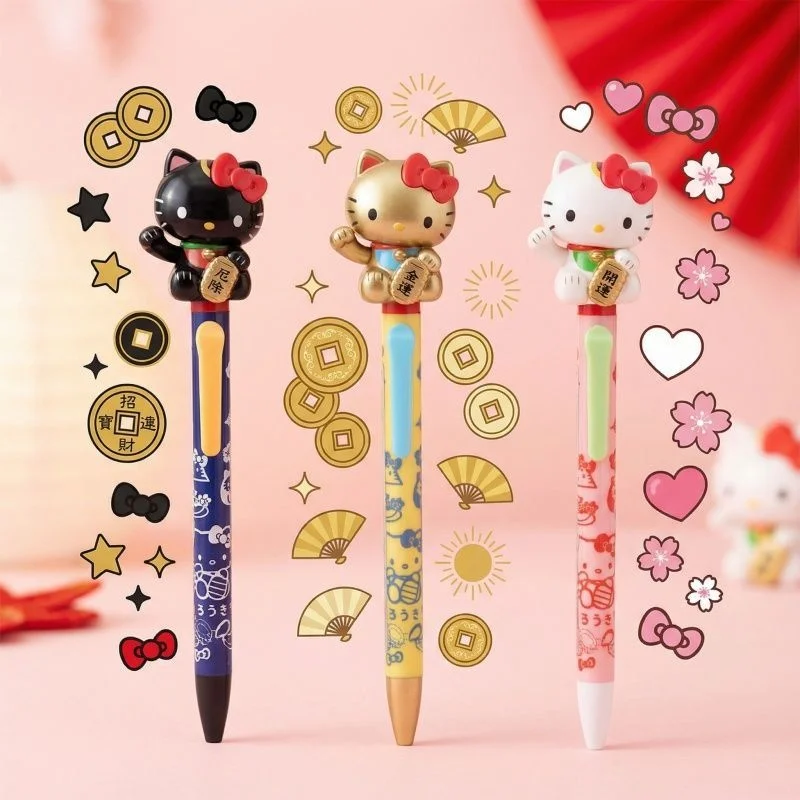 

12pcs/lot Kawaii Sanrio Kitty Press Gel Pen Cute 0.5mm Black Ink Press Signature Pens School Supplies