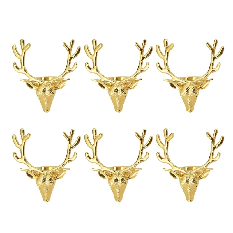 

New 6 PCS Exquisite Deer for Head Napkins Buckles Holder for Bar Restaurant Christma