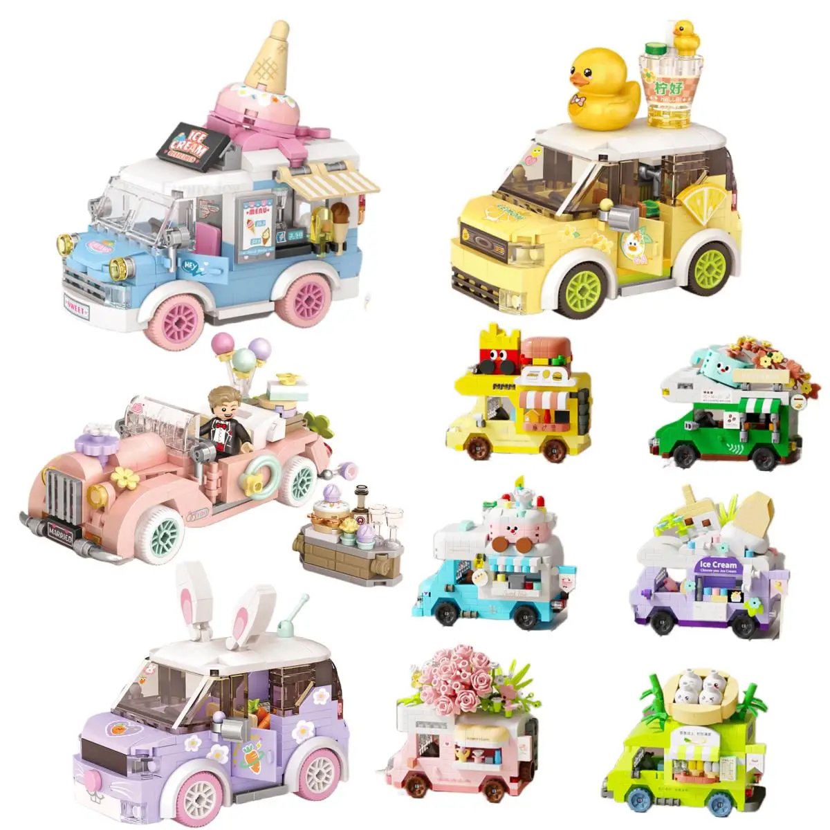 Novo Brinquedo de Blocos de Montar Criativo e Divertido: Carro de Viagem RV com Tema de Comida, Modelo de Carro Infantil para Exibição, Presente de Natal