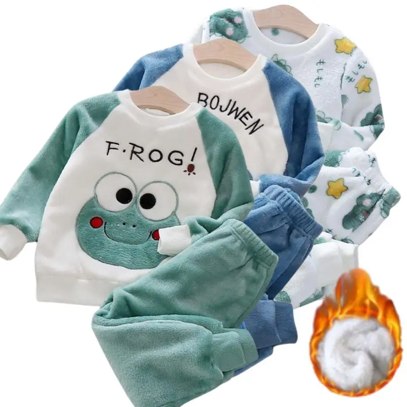 Soft Flannel Leisure Suit For Girls Thick Fleece Pullover Sweater Baby Boys Pants Family Outfit Warm Winter Clothing 2Pcs Set