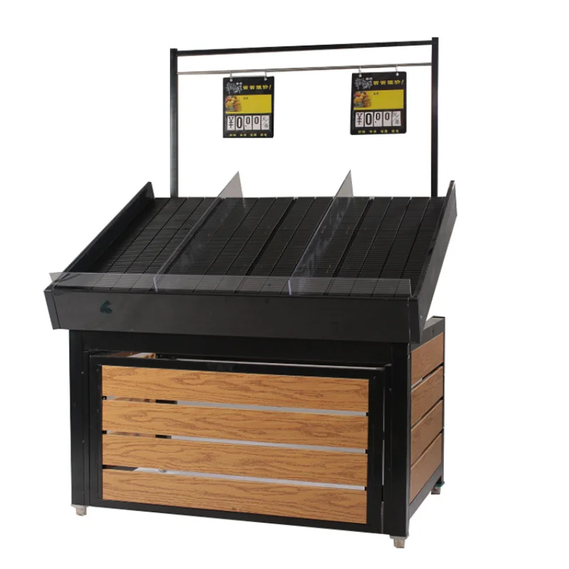 custom.Detachable Steel and Wood Combination Vegetable and Fruit Display Market Shelves