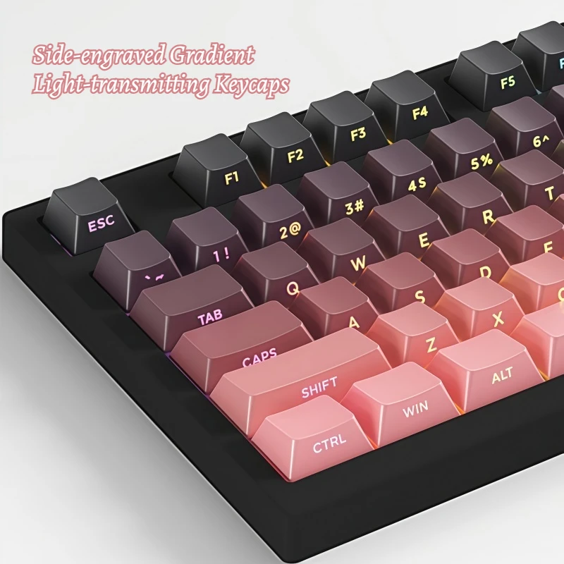 

Side Engraved Gradient Translucent Keycaps PBT Material Cherry Height 135 Keys Ergonomic Double-Layer Injection Molding Process